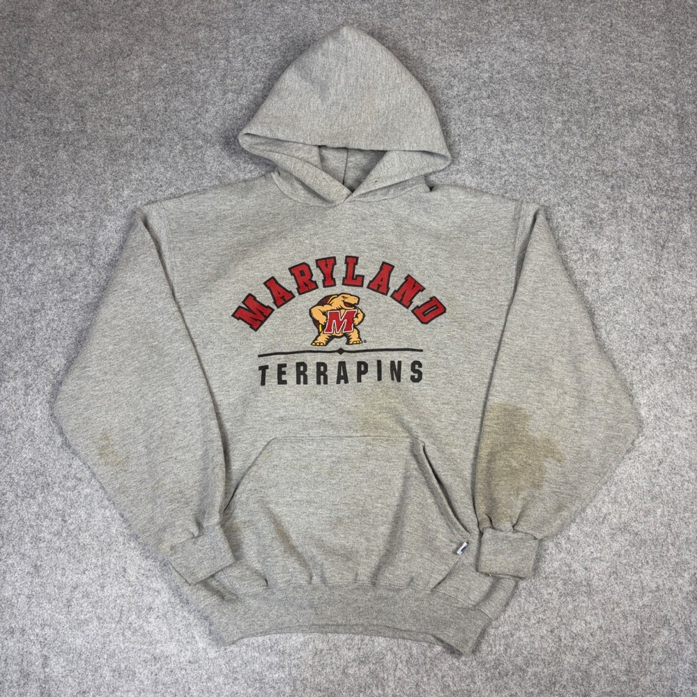 Vintage Russell Athletic Maryland Terrapins Hoodie Gray Medium Testudo NCAA
